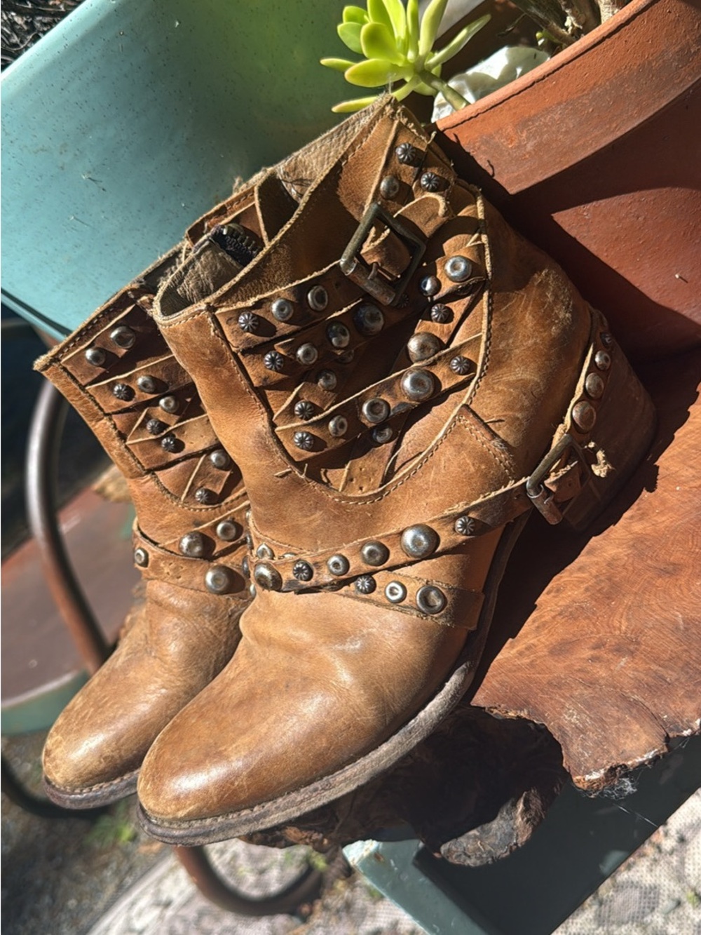 FREEBIRD by Steven Studded Brown Leather Ankle Booties☀️